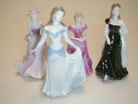 Four Coalport debutant figures titled "Dawn