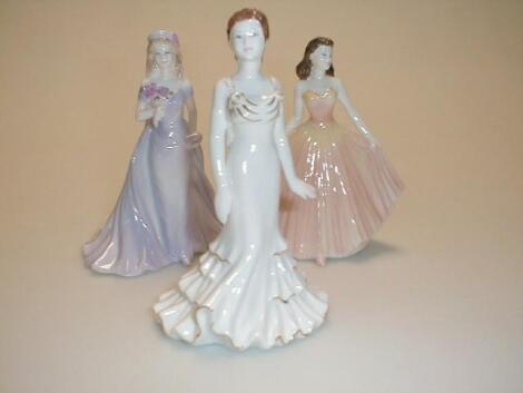 Three Coalport debutant figures titled "Crystal