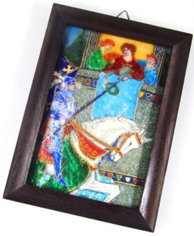 An early 20thC pre-Raphaelite style enamel on metal plaque