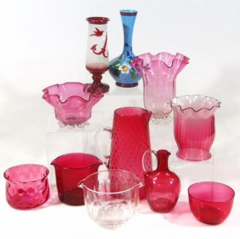 Various Victorian and other cranberry glass