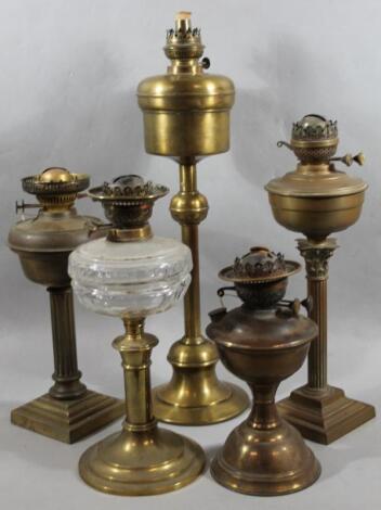 Various Edwardian and later brass lamp bases