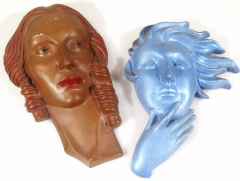 A mid 20thC Art Deco pottery face mask