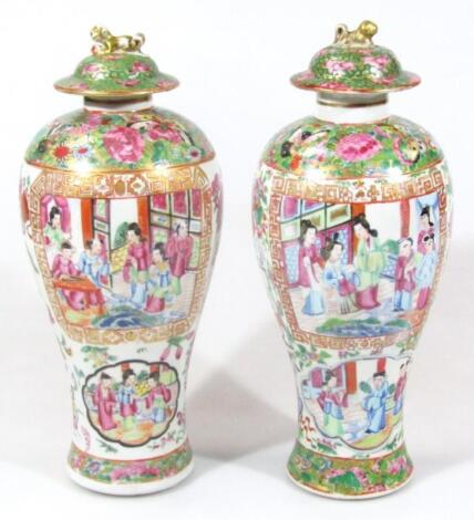 A pair of late 19thC Cantonese famille vert vases