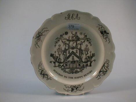 An early 19thC Swansea cream ware Masonic plate