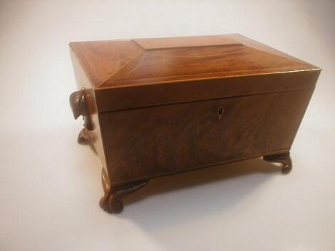 An early 19thC mahogany sarcophagus work box