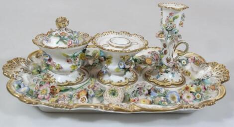 A 19thC Continental porcelain ink stand