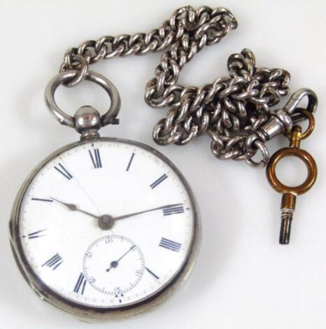 A silver graduated watch chain