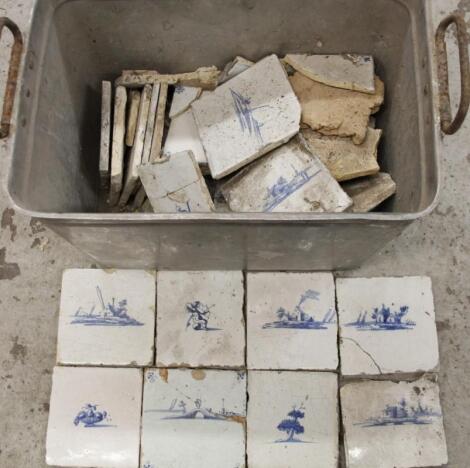 Various 18thC blue and white English Delft tiles