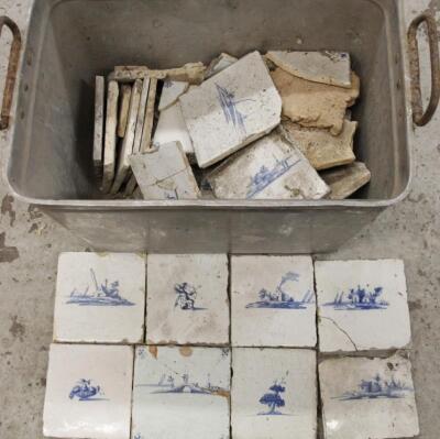 Various 18thC blue and white English Delft tiles