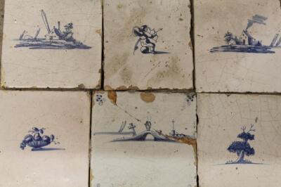 Various 18thC blue and white English Delft tiles - 2