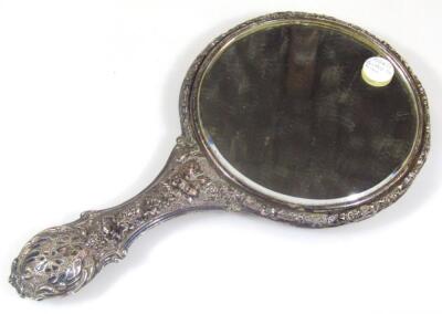 A heavily cast scrap silver hand mirror - 5