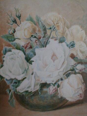 Mxxx Brown (20thC). Still life of a bowl of white roses