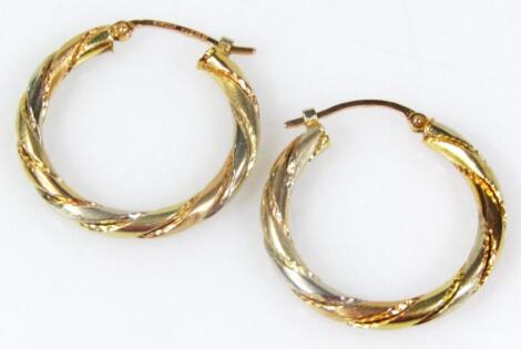 A pair of 18ct gold bi-colour hoop earrings