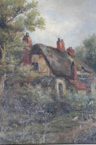 19thC British School. Country view with thatched cottage