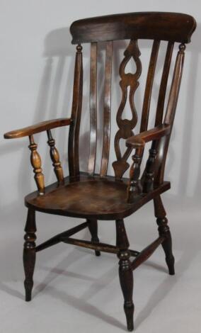 A late 19thC ash and elm grandfather chair