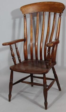 A late 19thC ash and elm slat back grandfather chair