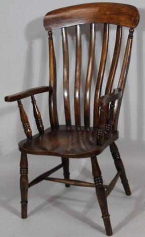 A late 19thC ash and elm slat back grandfather chair