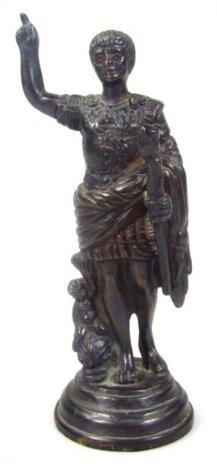 An early 20thC Grand Tour style cast metal figure of Emperor Augustus