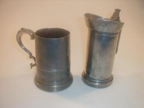 A 19thC French pewter straight-sided lidded jug