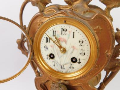 A French late 19thC Art Nouveau gilt metal mantel clock - 2