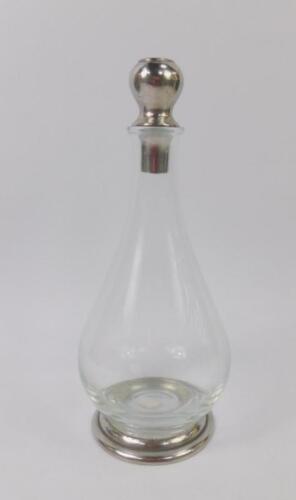 A French 20thC cut glass and pewter mounted decanter and stopper