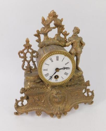 A French late 19thC gilt metal mantel clock