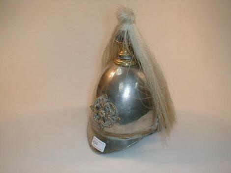 A late Victorian child's silver plated guards helmet with a horse hair plume