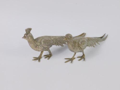 A pair of plated pheasant menu holders