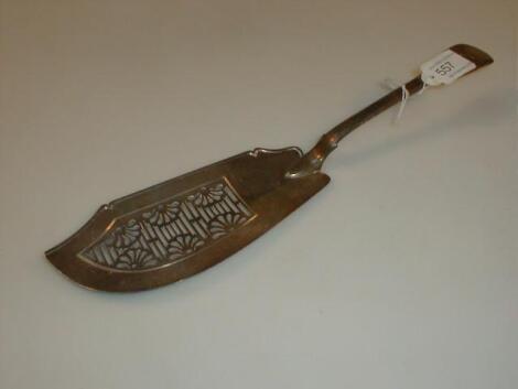 A George III silver fiddle pattern fish slice by Eley & Son with pierced blade