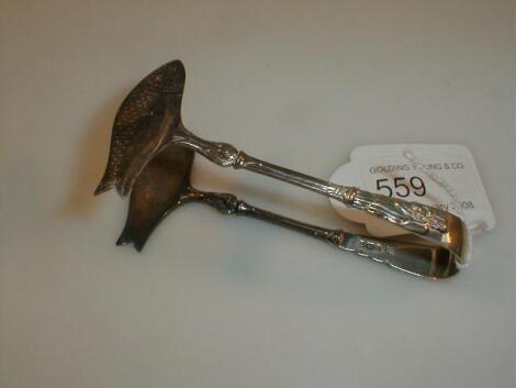 A pair of Edwardian silver sardine tongs with fish shaped nippers