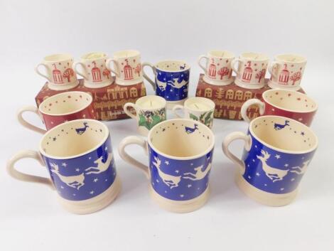 Four Emma Bridgewater pottery mugs decorated in the Running Dear pattern