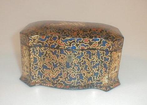 A Jennens & Bettridge papier mach£ serpentine tea caddy of unusual decoration