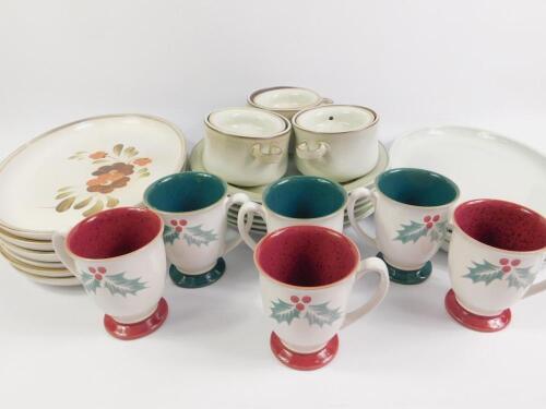 Six Denby ivy pattern mugs