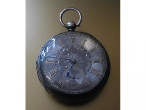 A Victorian silver gents open faced pocket watch with engine turned and floral chased dial