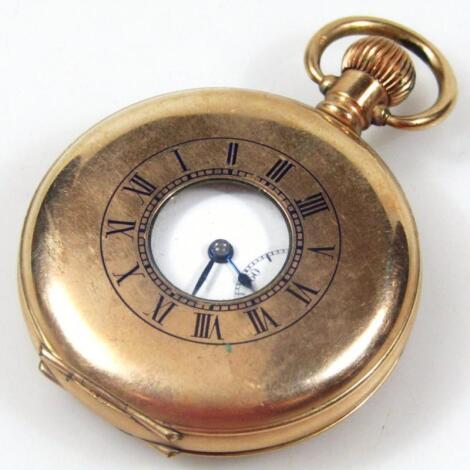 A mid 20thC Dennison half hunter gold plated pocket watch