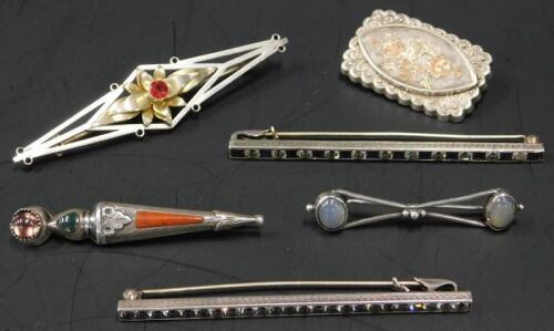 Various silver bar brooches