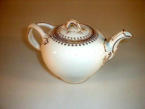 A Minton white - ground porcelain teapot of ovoid form