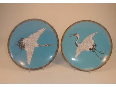 A pair of Chinese cloison£ wall plates