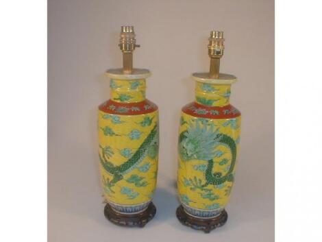 A pair of Chinese pottery vase table lamps