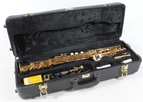 A brass finish soprano of Fortissimo FF soprano saxophone