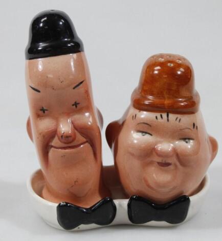 A 20thC Beswick Laurel and Hardy cruet set