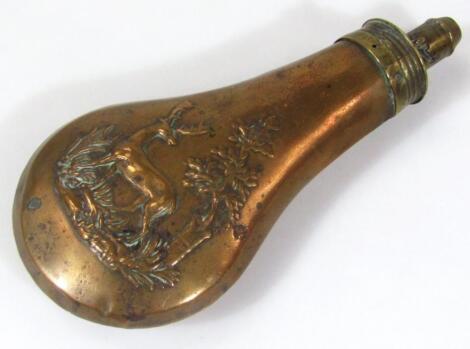 An early 20thC brass and copper powder flask