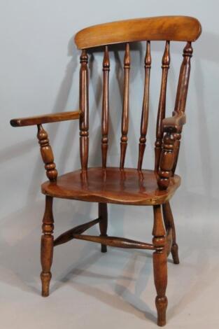 A 19thC stained ash and elm grandfather chair