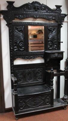 A late 19thC Continental ebonised hall stand