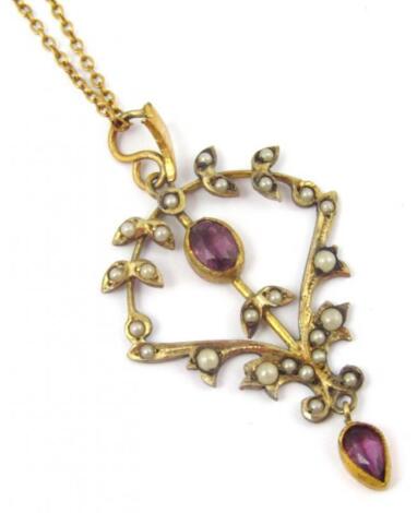 An Edwardian Art Nouveau drop pendant