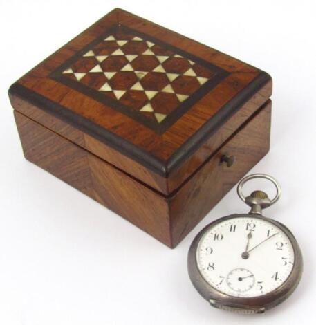 A 19thC walnut kingwood and inlaid watch case