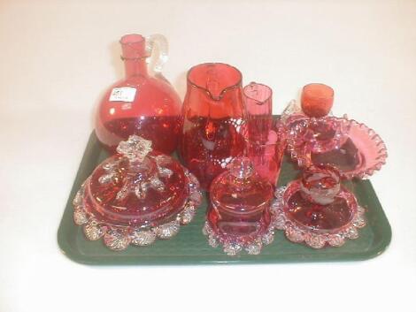 A group of Victorian and later Cranberry glass items