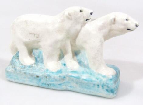 A Pilkingtons Royal Lancastrian standing figure group of two polar bears