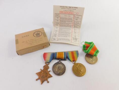 A group of WWI medals to Pte S Brown North Staffordshire Regiment