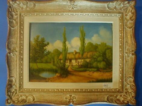 Edouard Pinguet. Subject: Pair French landscapes with cottage